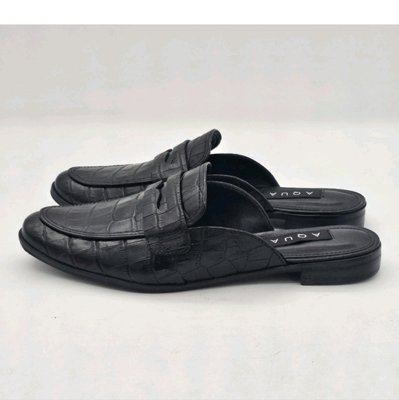 Aqua Womens Gina Loafer Mules Leather Croc Print Slip On Round Toe Black 6M - Picture 3 of 10